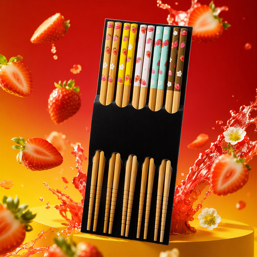 Creative colorful strawberry-patterned tableware and chopsticks set, eco-friendly and durable, portable household dining supplies Specification image
