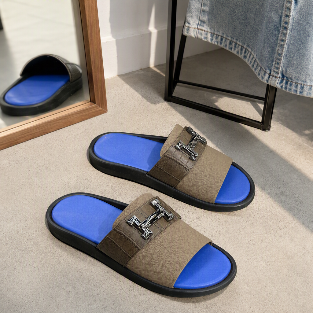 Comfortable cool slippers with beige leather soles, summer men's and women's casual slippers, lightweight, breathable, anti-slip soles, soft upper details Picture
