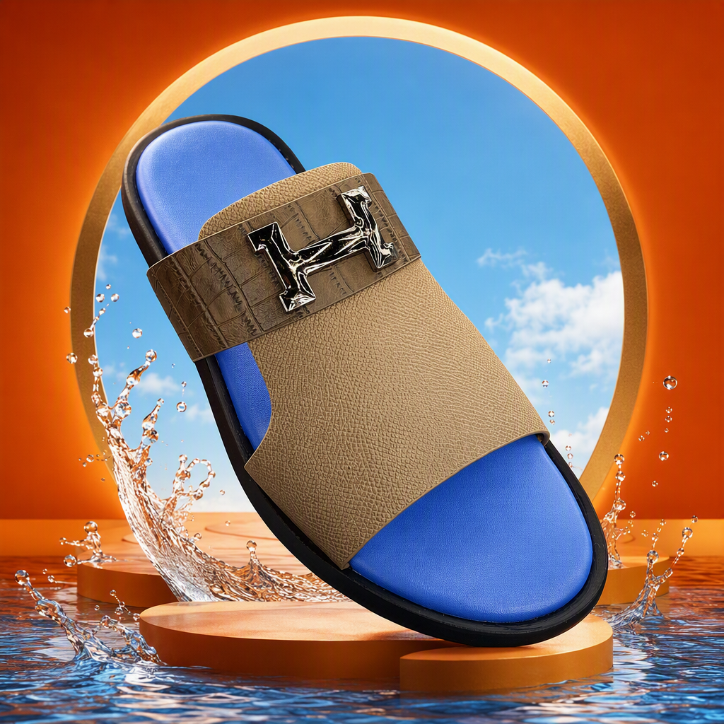 Comfortable cool slippers with beige leather soles, summer men's and women's casual slippers, lightweight, breathable, anti-slip soles, soft upper Specification image