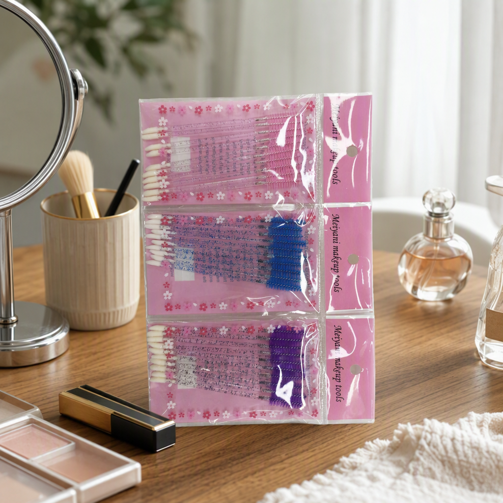 Pink packaging nail care tool set, white cotton swabs, blue brushes, purple brushes, nail care and beauty products set details Picture