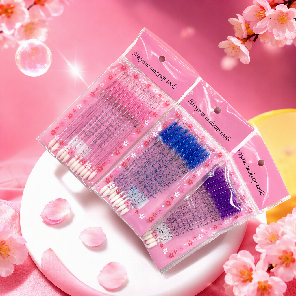 Pink packaging nail care tool set, white cotton swabs, blue brushes, purple brushes, nail care and beauty products set Specification image