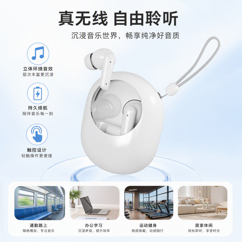 White wireless earphone storage case, portable charging case, earphone protection case, earphone accessory storage box