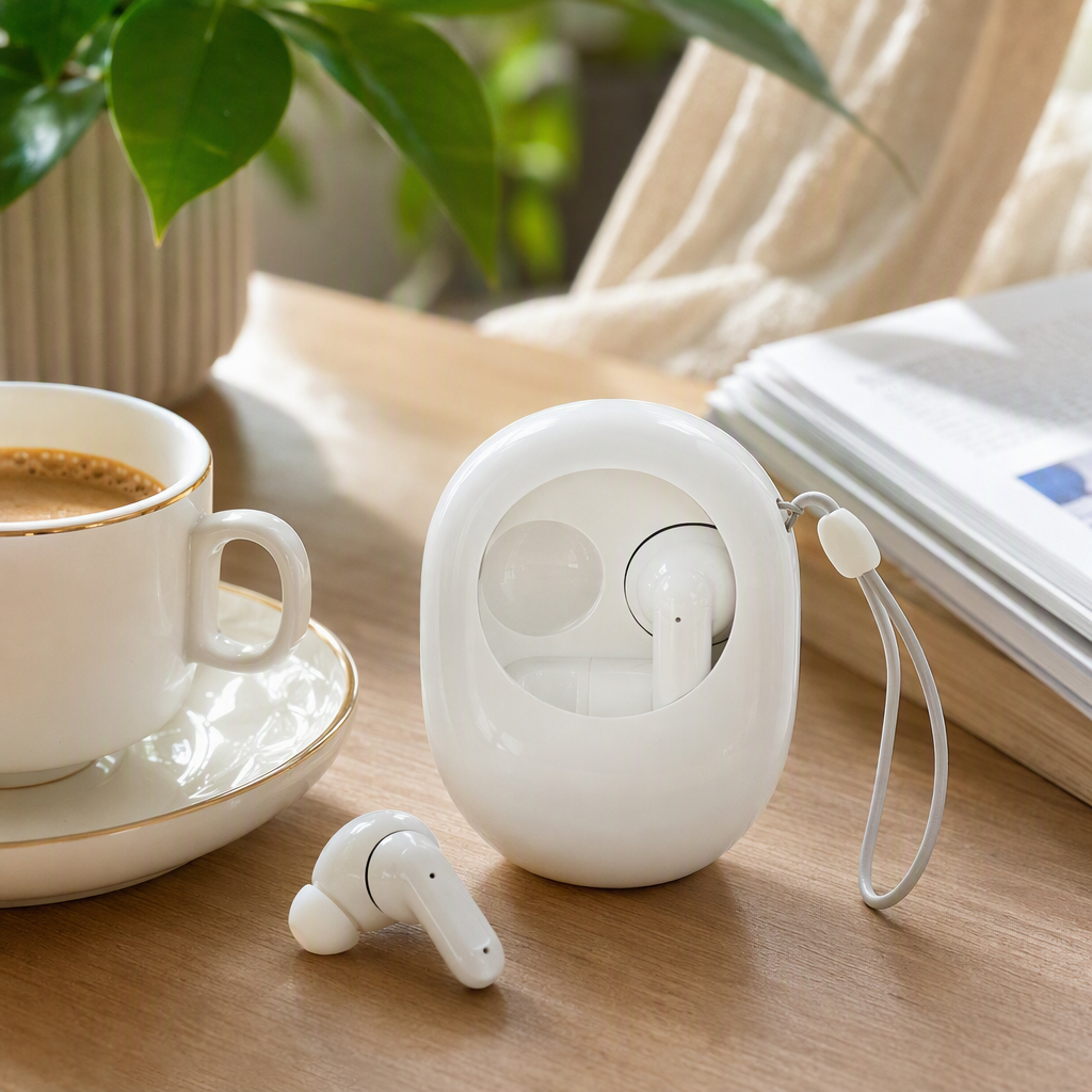 White wireless earphone storage case, portable charging case, earphone protection case, earphone accessory storage box details Picture