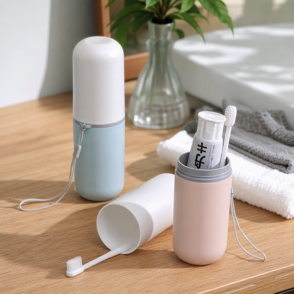 Pink toothbrush storage box, portable waterproof toothbrush organization box, creative home travel toothbrush set storage box details Picture