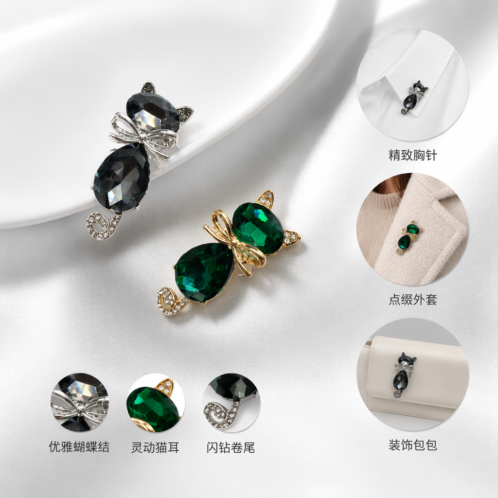 猫形胸针黑色款绿色款时尚别致金属饰品简约百搭配饰品礼品赠品