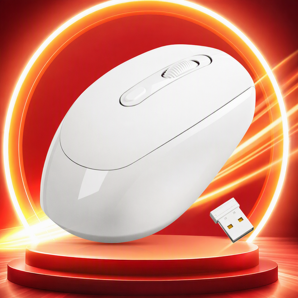 Ergonomic wireless mouse, silent office computer accessory, white, portable, multi-functional, supports multi-device connection Specification image