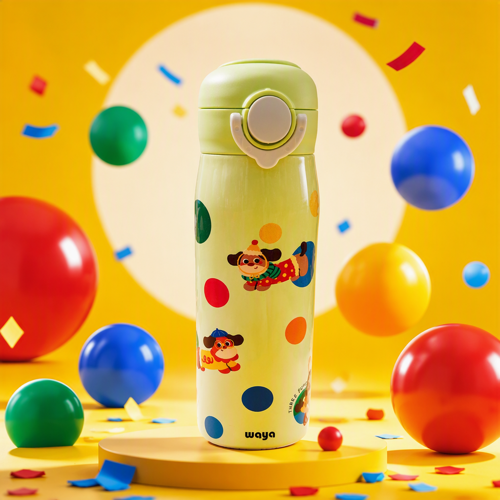 Cartoon dog polka dot insulated cup, green lid portable student and adult warm water cup creative gift Specification image