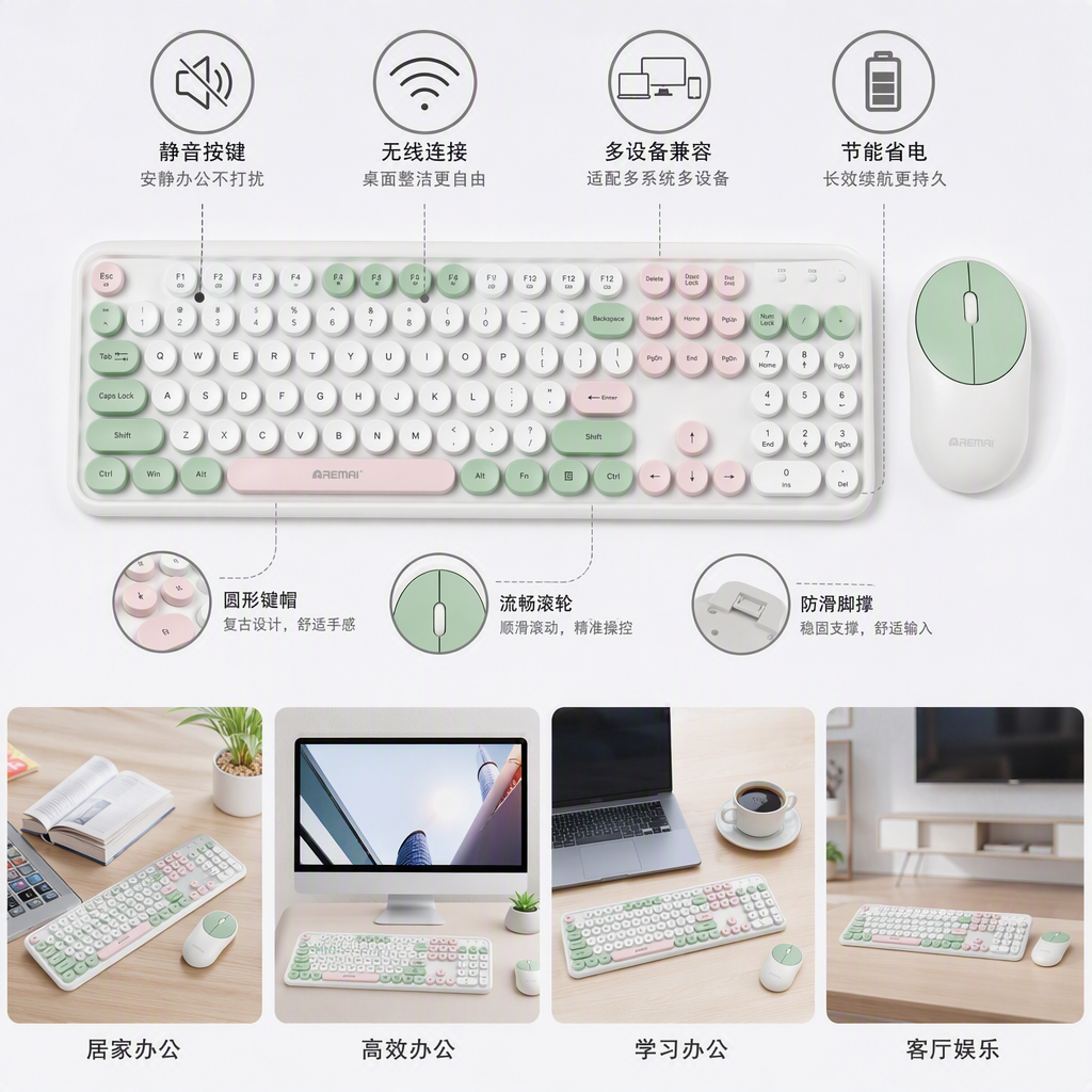 Colorful backlit keyboard and mouse set, office and gaming multi-functional silent wireless portable computer accessories