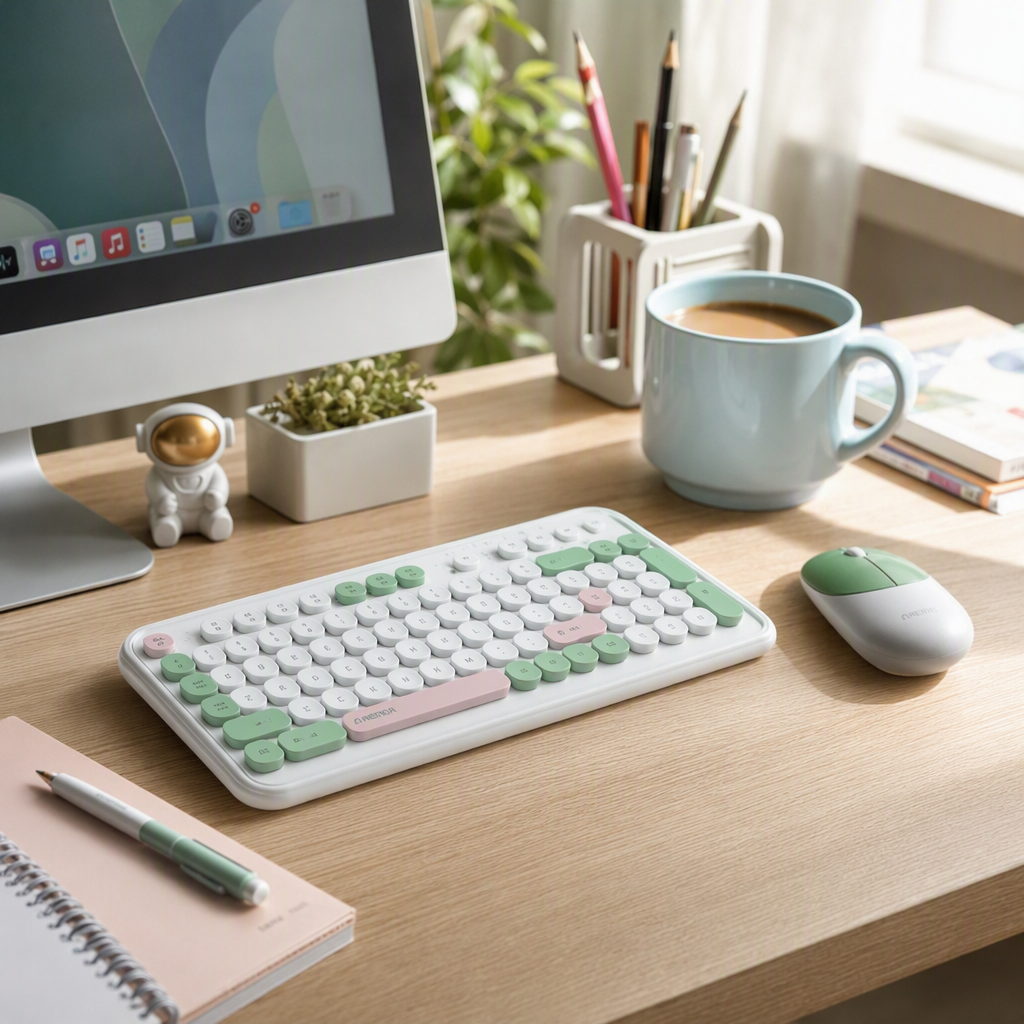 Colorful backlit keyboard and mouse set, office and gaming multi-functional silent wireless portable computer accessories details Picture