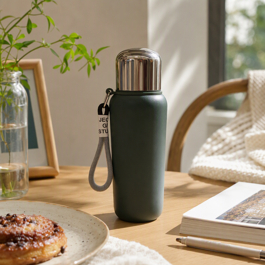 Stainless steel large-capacity insulated cup, fashionable dark green portable student business warm water cup gift details Picture