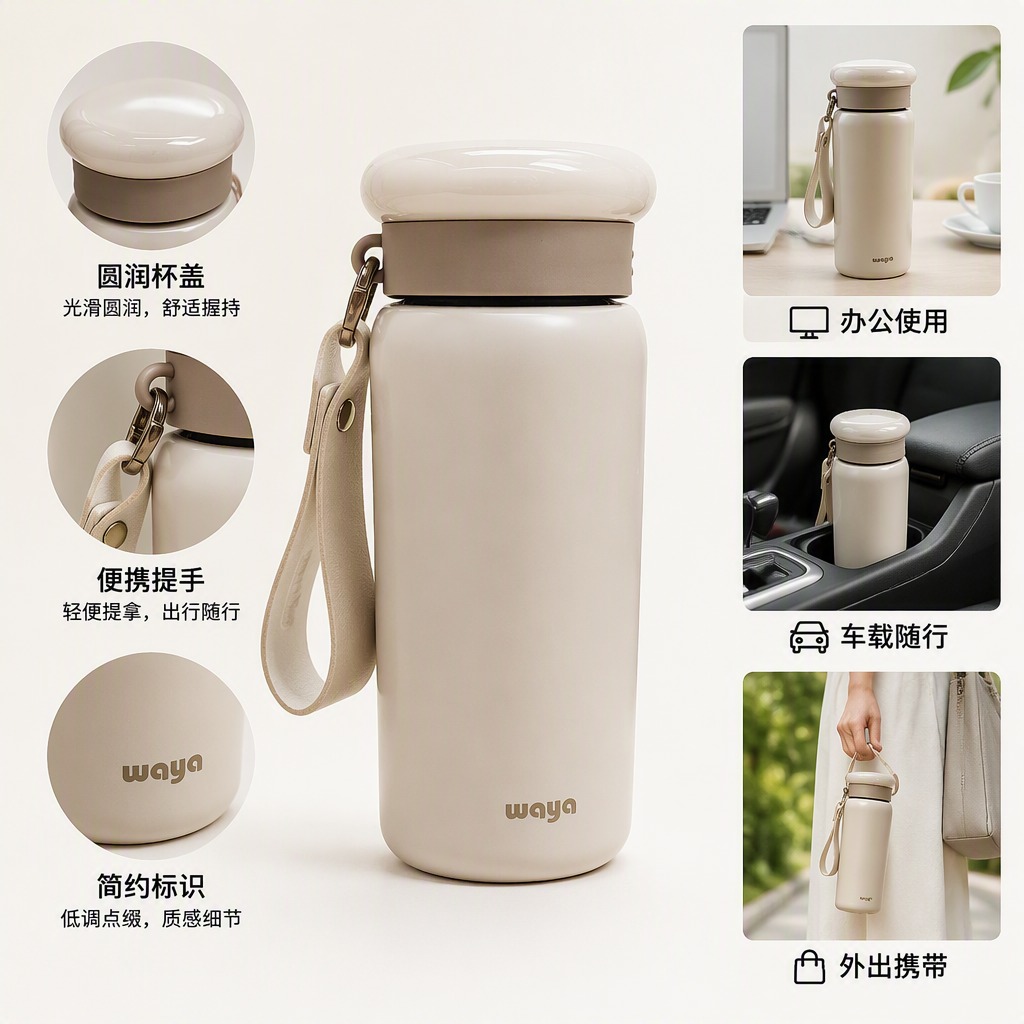 Acero inoxidable doble aislamiento térmico blanco taza de aislamiento portátil estudiante negocios taza de agua 350ml hombres y mujeres estilo caja de regalo