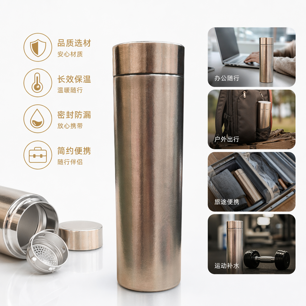 Stainless steel double-layer insulated cup, large capacity, portable and fashionable, silver student office hot drinking cup, gift item