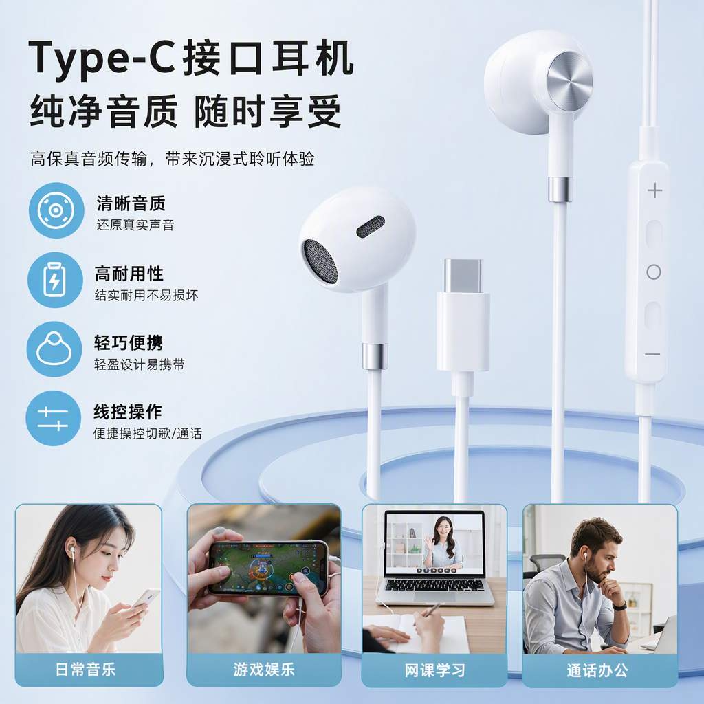 White Type-C in-ear headphone storage box, portable headphone packaging box, headphone accessory storage box, storage bag, storage bag