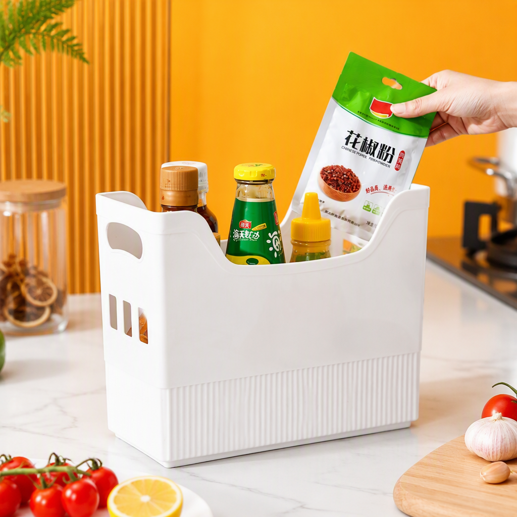 The white kitchen storage rack, seasoning bottles, Sichuan pepper powder bags, multi-layer storage rack and kitchenware organization and storage rack are neat and practical Specification image