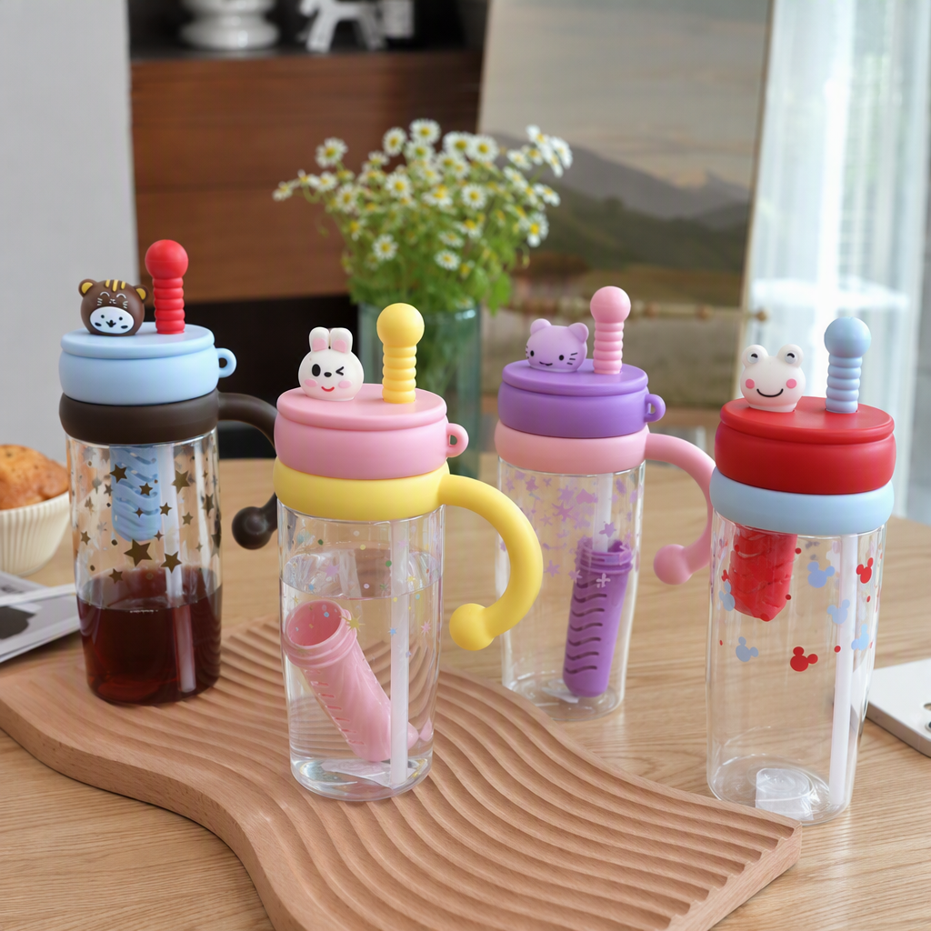 Creative colorful cartoon water cup, portable leak-proof water cup with straw, cute student water cup gift details Picture