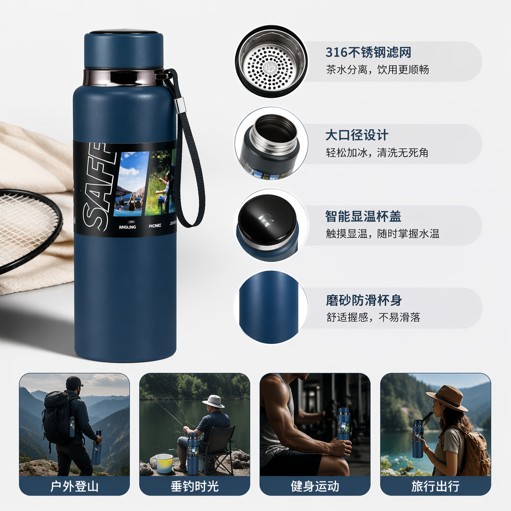 Colorful stainless steel sports water cup, large-capacity portable insulated outdoor sports water bottle, student sports water cup