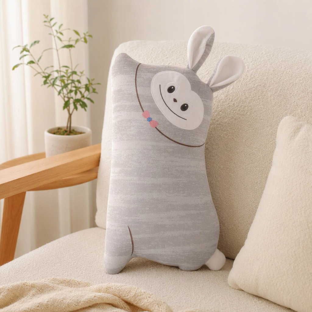 Cute grey rabbit-shaped throw pillows, soft cushions, children and adults, bedroom sofa throw pillows, gift items details Picture