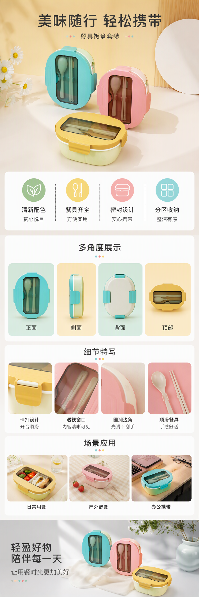 多功能密封保鲜饭盒便携塑料餐盒家用便当盒带盖大容量收纳盒详情1