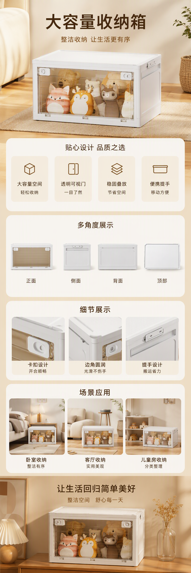 多功能白色塑料收纳箱整理箱家用衣物玩具储物箱大容量收纳盒详情1