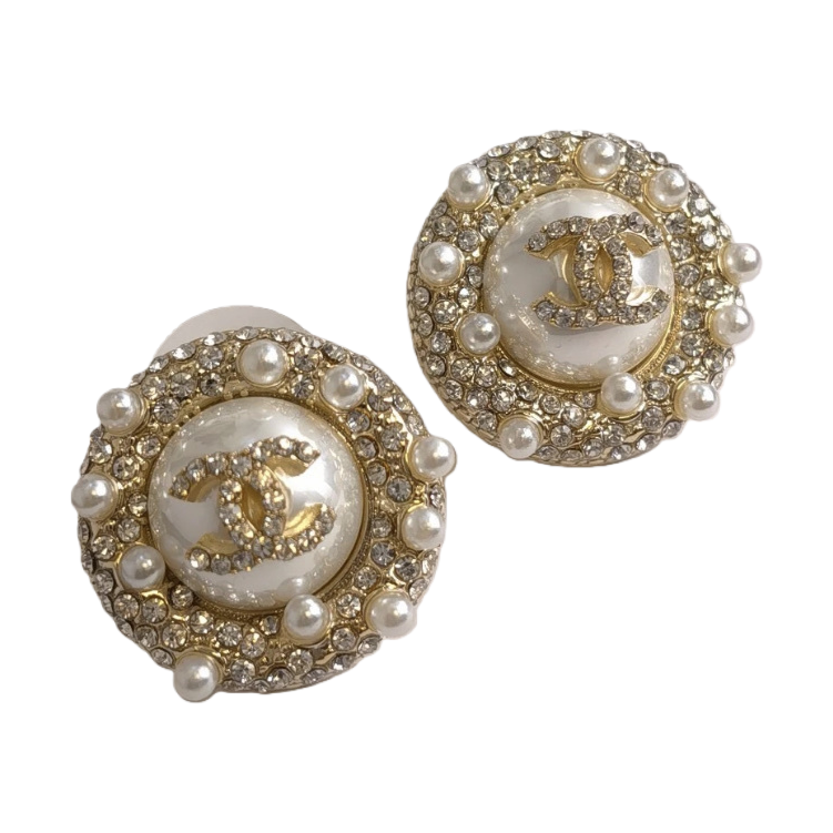 Pendientes de oro con diamantes y perlas fondo blanco camelia elegante temperamento orejeras mujer moda estilo simple Item Picture