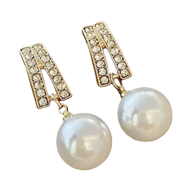 Moda oro con diamantes rectángulo clip de oreja con colgante de perla blanca elegante temperamento earwear lady earwear Item Picture