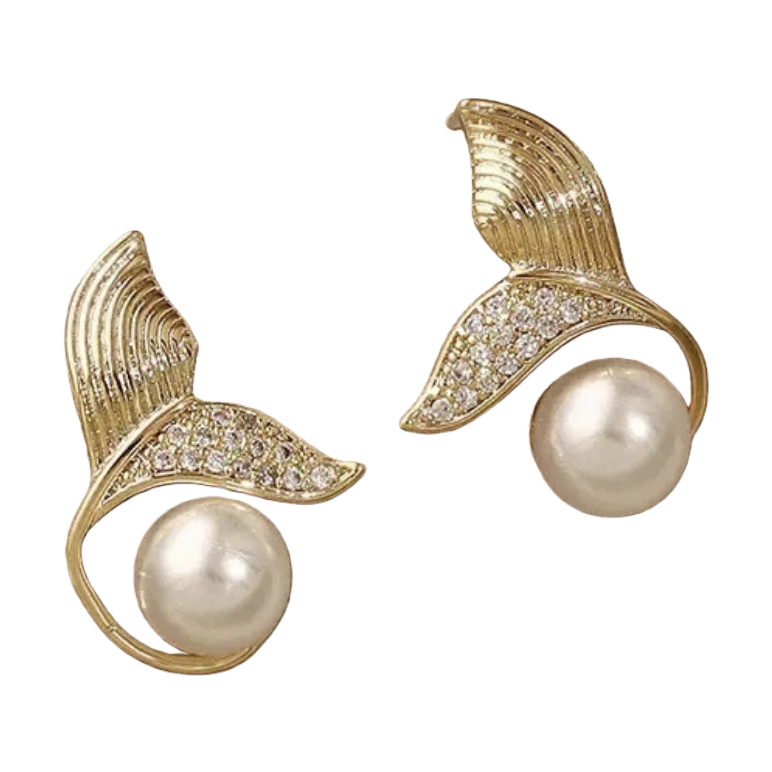 Oro cola de pescado forma de perlas aretes simple elegante temperamento orejeras mujer japonés estilo coreano moda varios colgantes Item Picture