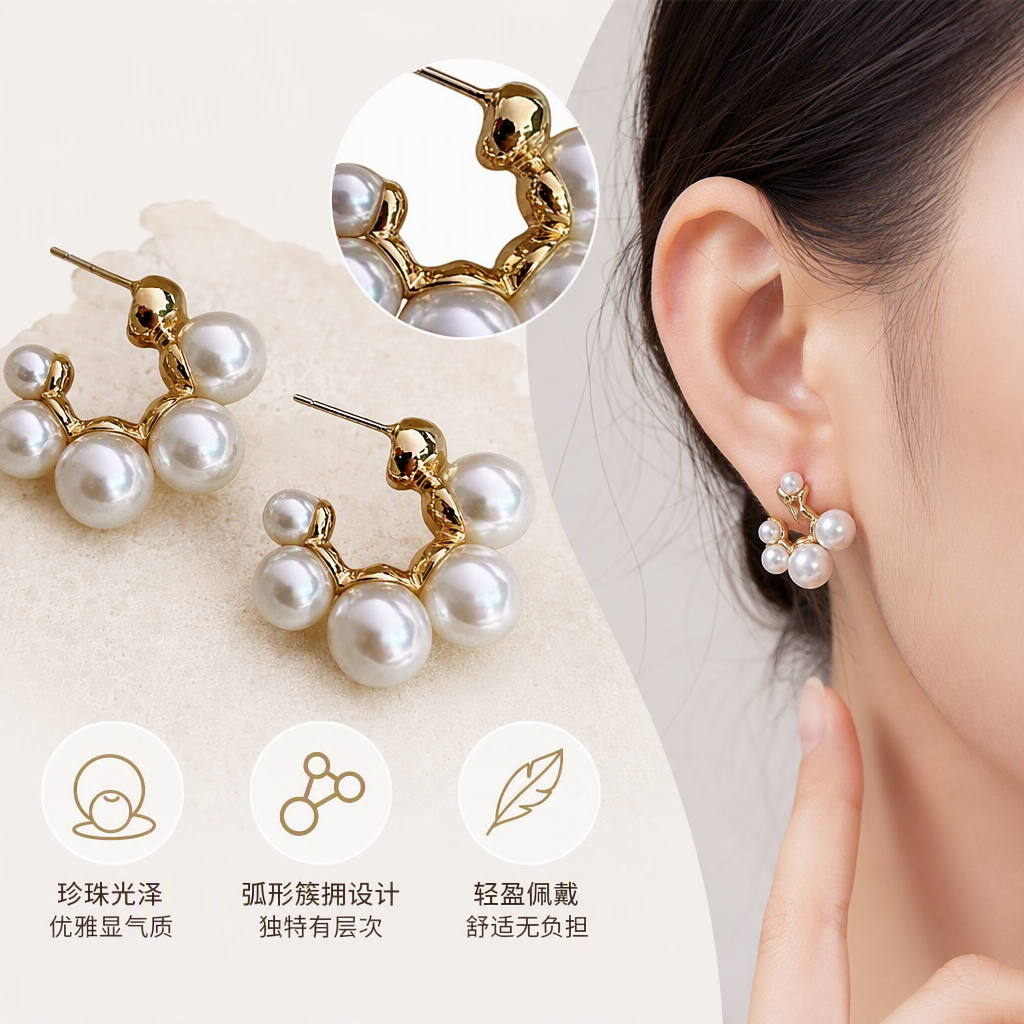 Brilla oro perla pendientes simple temperamento mujer orejeras elegantes y versátiles pendientes de moda accesorios