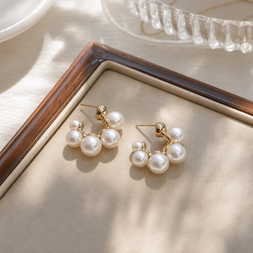 Brilla oro perla pendientes simple temperamento mujer orejeras elegantes y versátiles pendientes de moda accesorios details Picture