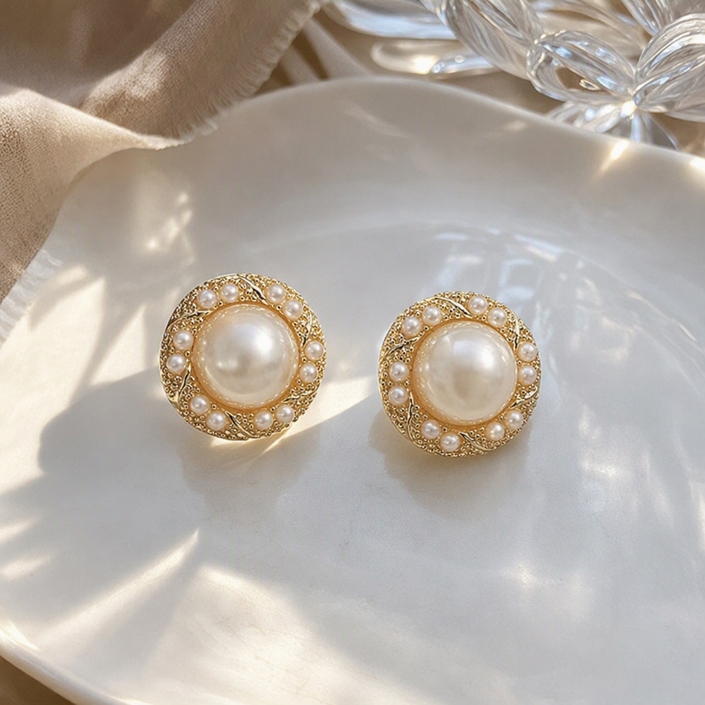 Moda oro perla pendientes simple y versátil temperamento orejeras versión coreana de la tendencia pendientes con accesorios details Picture