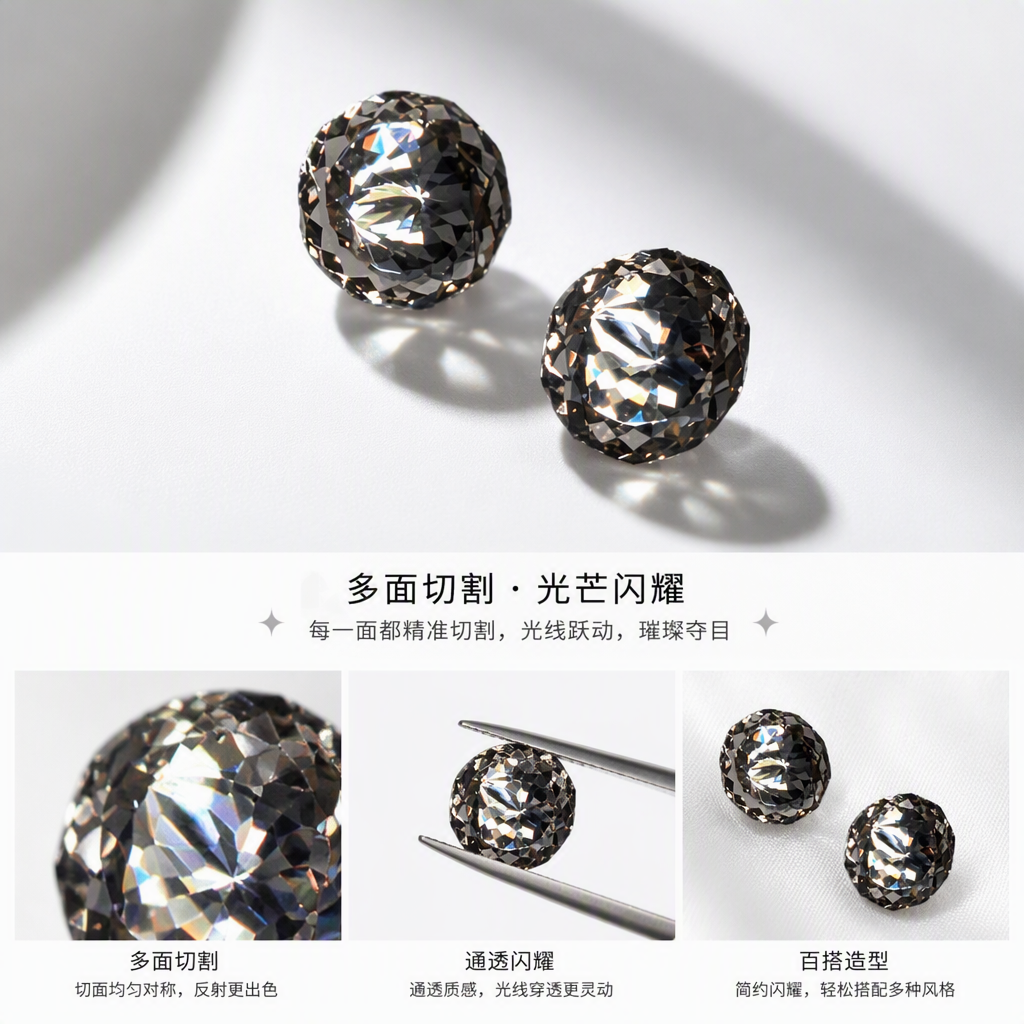 手工DIY饰品配件两颗切割水晶珠子闪耀水晶珠子饰品配料