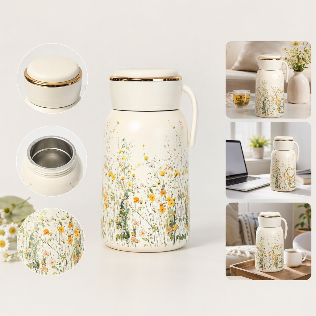 Arroz blanco floral patrón tazas aislantes acero inoxidable mantener frío portátil tazas de té estudiantes hombres y mujeres Arroz blanco floral patrón tazas aislantes acero inoxidable mantener frío portátil tazas de té estudiantes hombres y mujeres