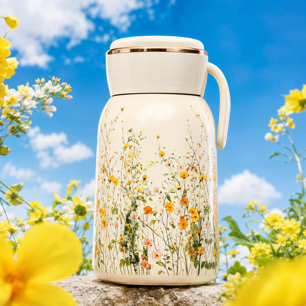 Arroz blanco floral patrón tazas aislantes acero inoxidable mantener frío portátil tazas de té estudiantes hombres y mujeres Specification image