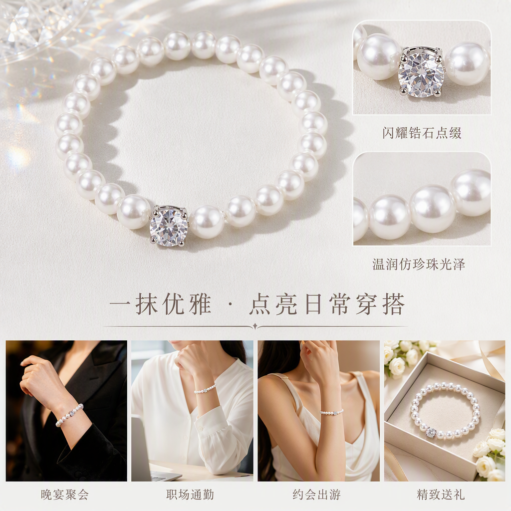 优雅白色珍珠手链时尚简约女士手饰百搭送礼品日韩风潮流款