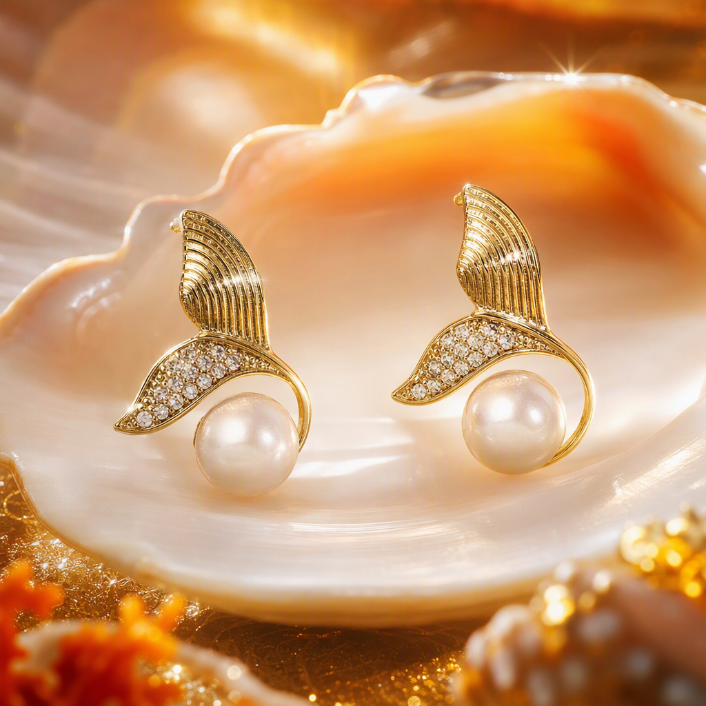 Oro cola de pescado forma de perlas aretes simple elegante temperamento orejeras mujer japonés estilo coreano moda varios colgantes Specification image