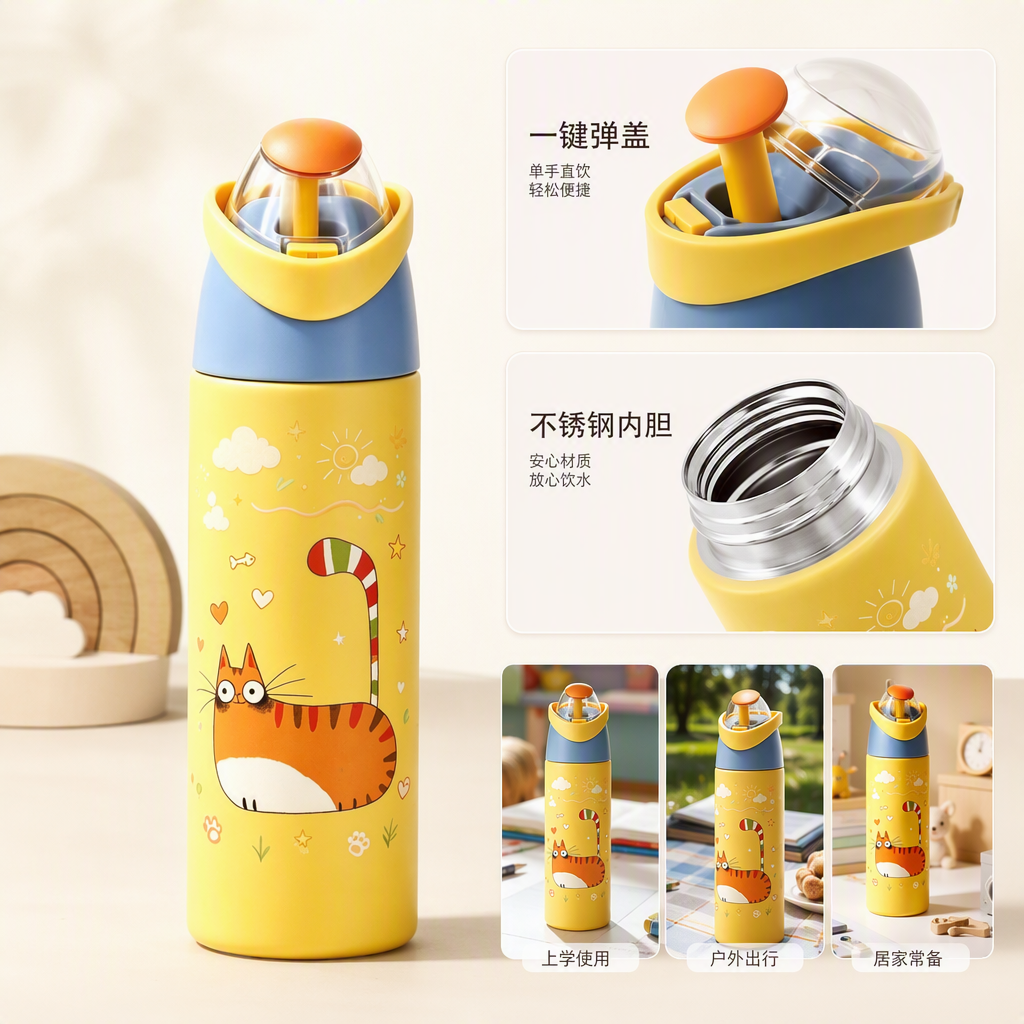 Cute cat pattern thermal tazas de acero inoxidable de gran capacidad para estudiantes portátiles tazas de agua caliente regalos para regalos Cute cat pattern thermal tazas de acero inoxidable de gran capacidad para estudiantes portátiles tazas de agua caliente regalos para regalos