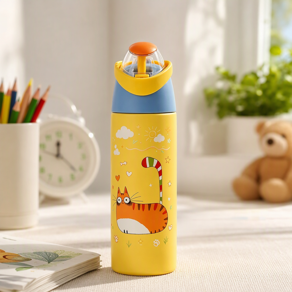 Cute cat pattern thermal tazas de acero inoxidable de gran capacidad para estudiantes portátiles tazas de agua caliente regalos para regalos details Picture