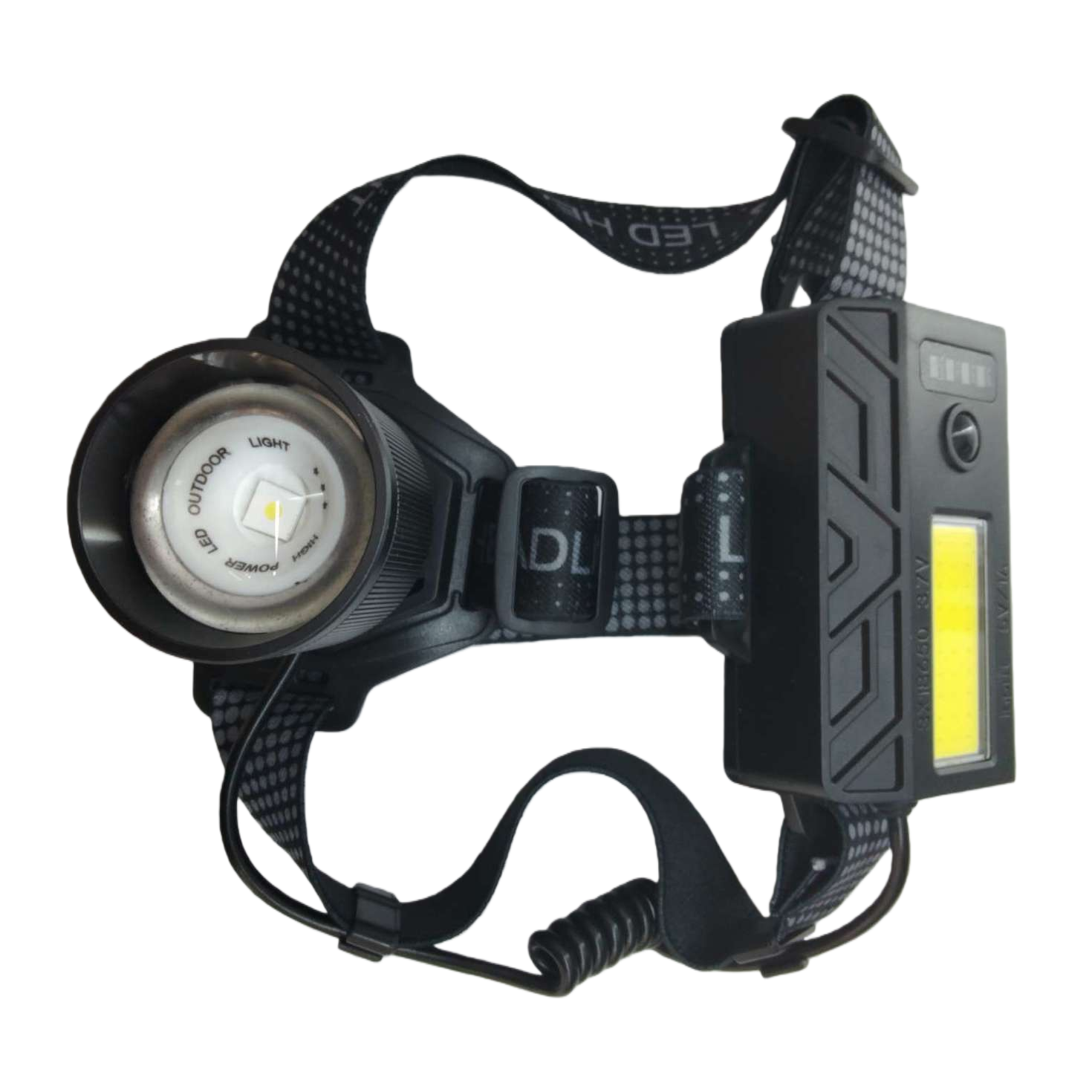 New dual-source high-brightness long-range waterproof headlamp, outdoor sports, night running, cycling, work lighting, portable headlamp, electric display, rechargeable and zoom headlamp Specification image