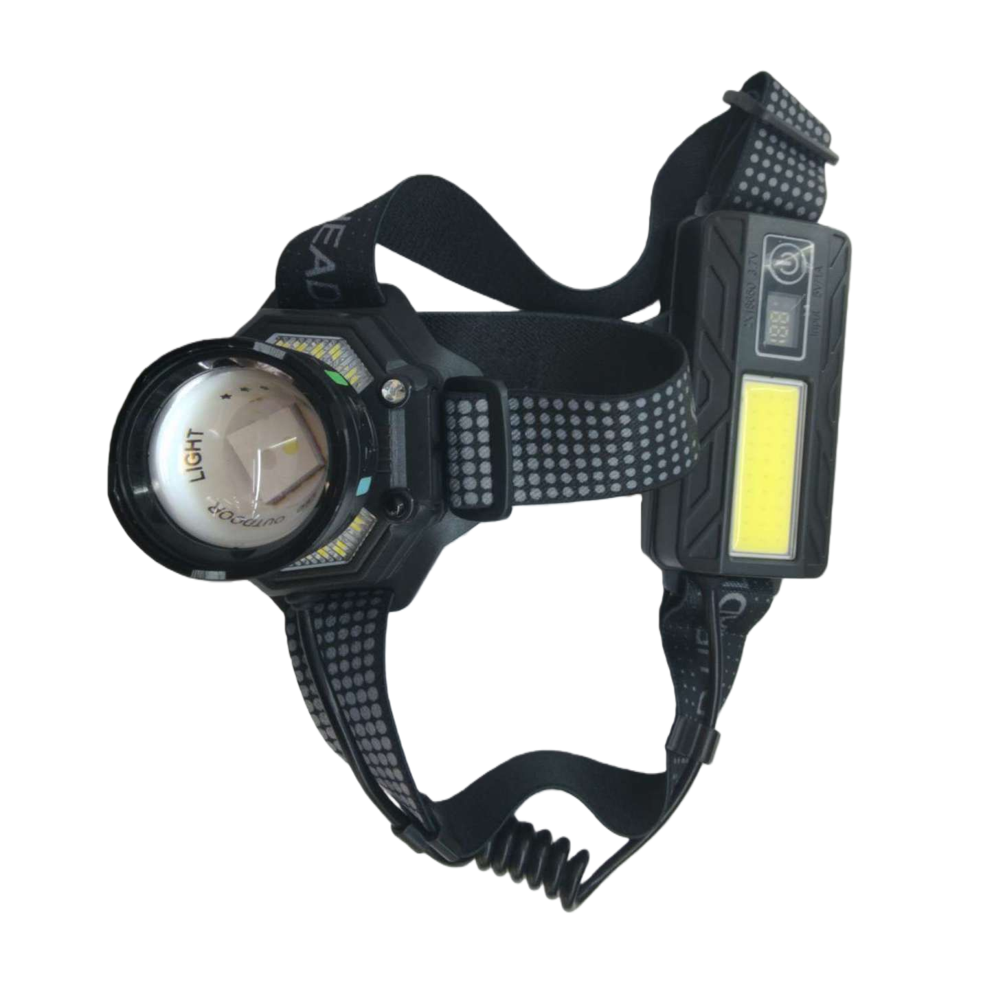 New dual-source high-brightness waterproof headlamp, portable multi-functional zoom headlamp, outdoor camping, home emergency charging headlamp Specification image
