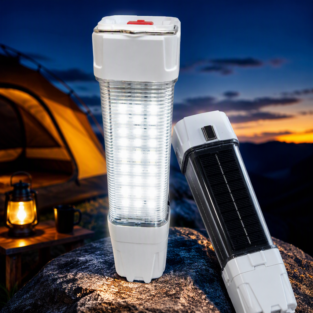 Nuevo blanco destacado LED linterna portátil multifuncional impermeable al aire libre luz de emergencia linterna recargable con sunboard home linterna
