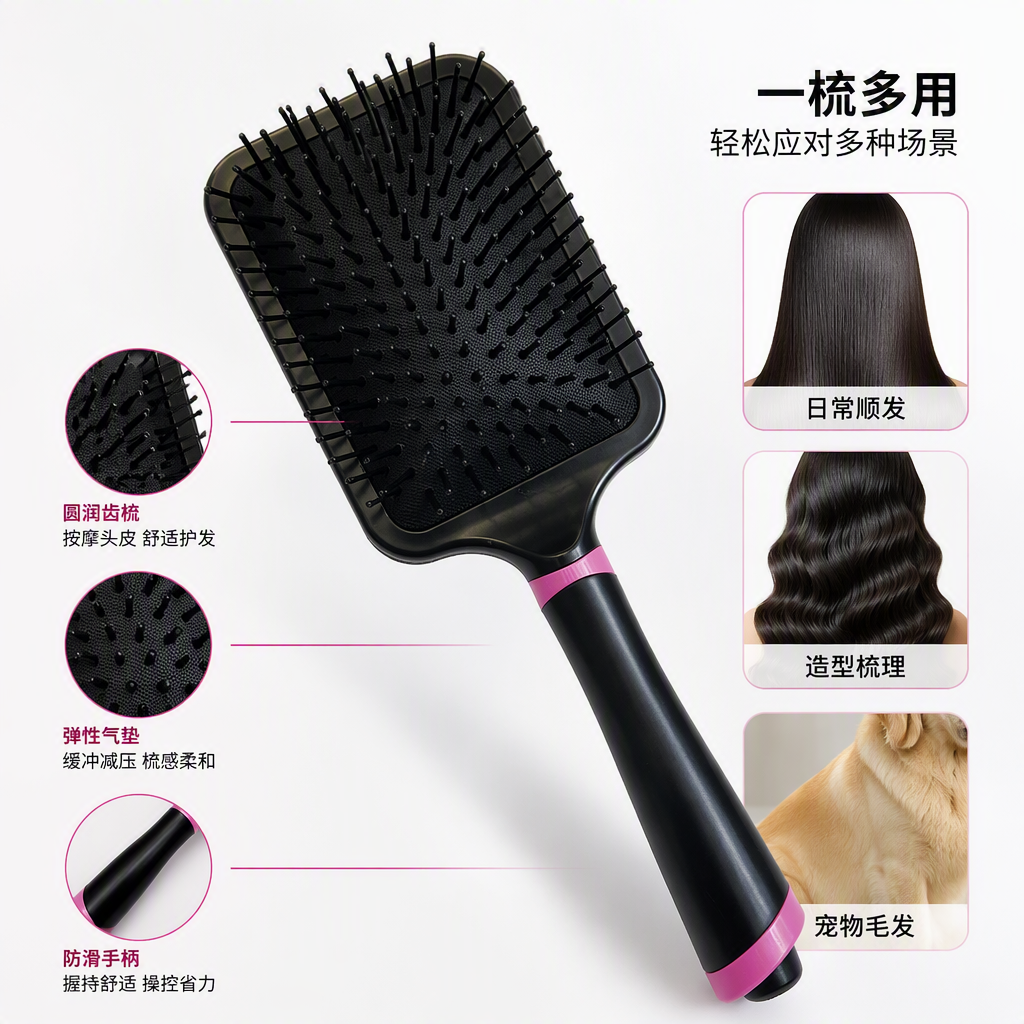 时尚黑色粉色装饰梳子美发梳子便携梳子发型整理工具女士男士适用