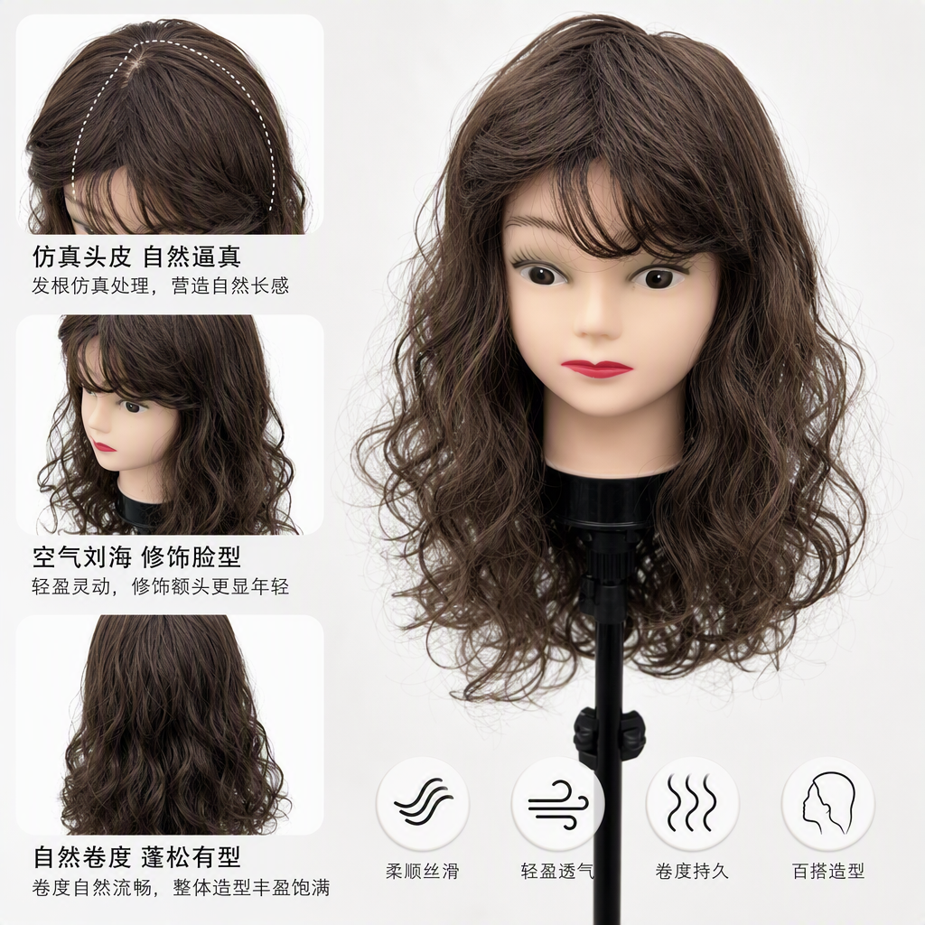 Professional curly hair dummy head display models with multiple natural curly hairstyles to choose from for practice and teaching