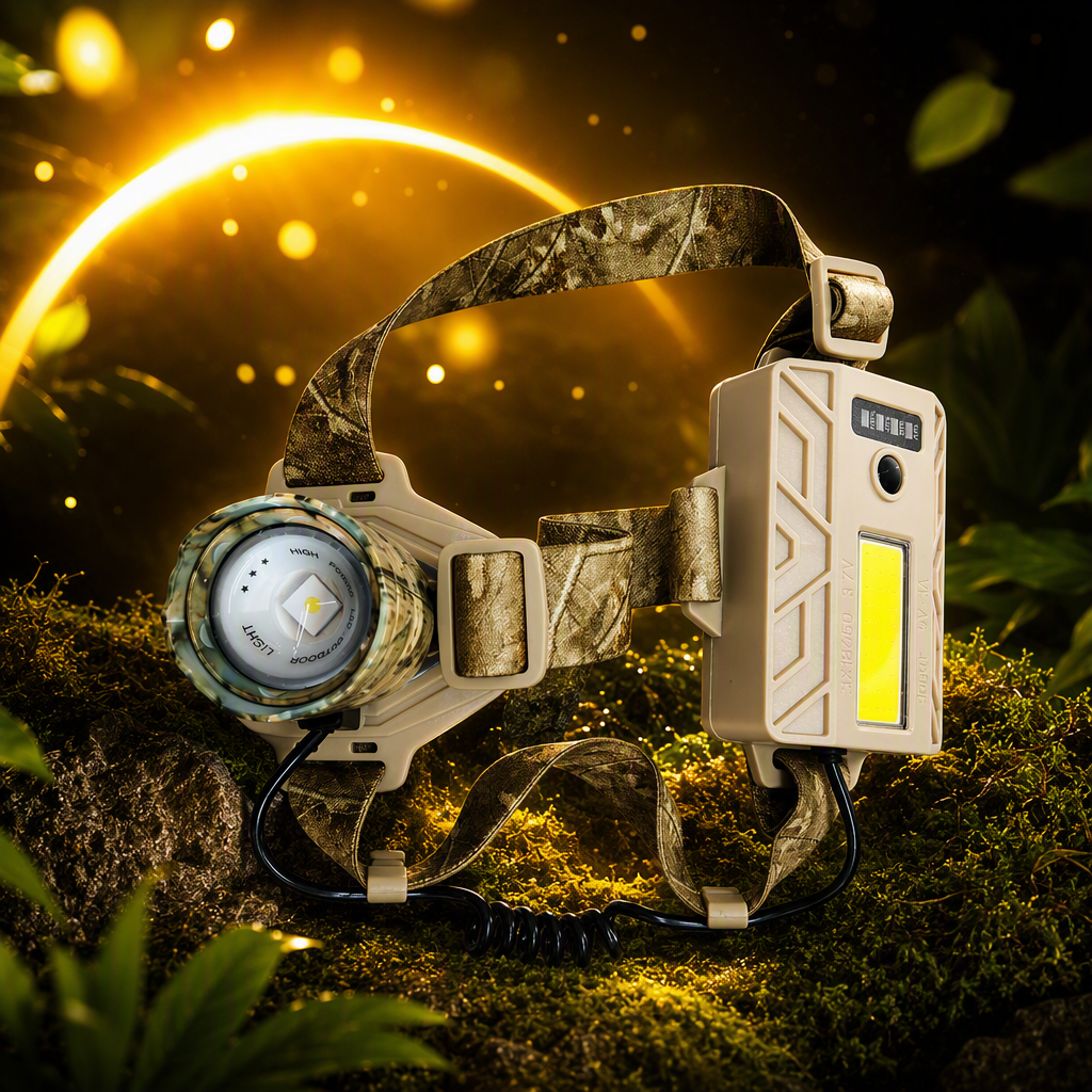 Nuevo multifuncional doble fuente de luz camuflaje headlight deportes al aire libre impermeable noche running camping iluminación headwear luz ligera fuerte