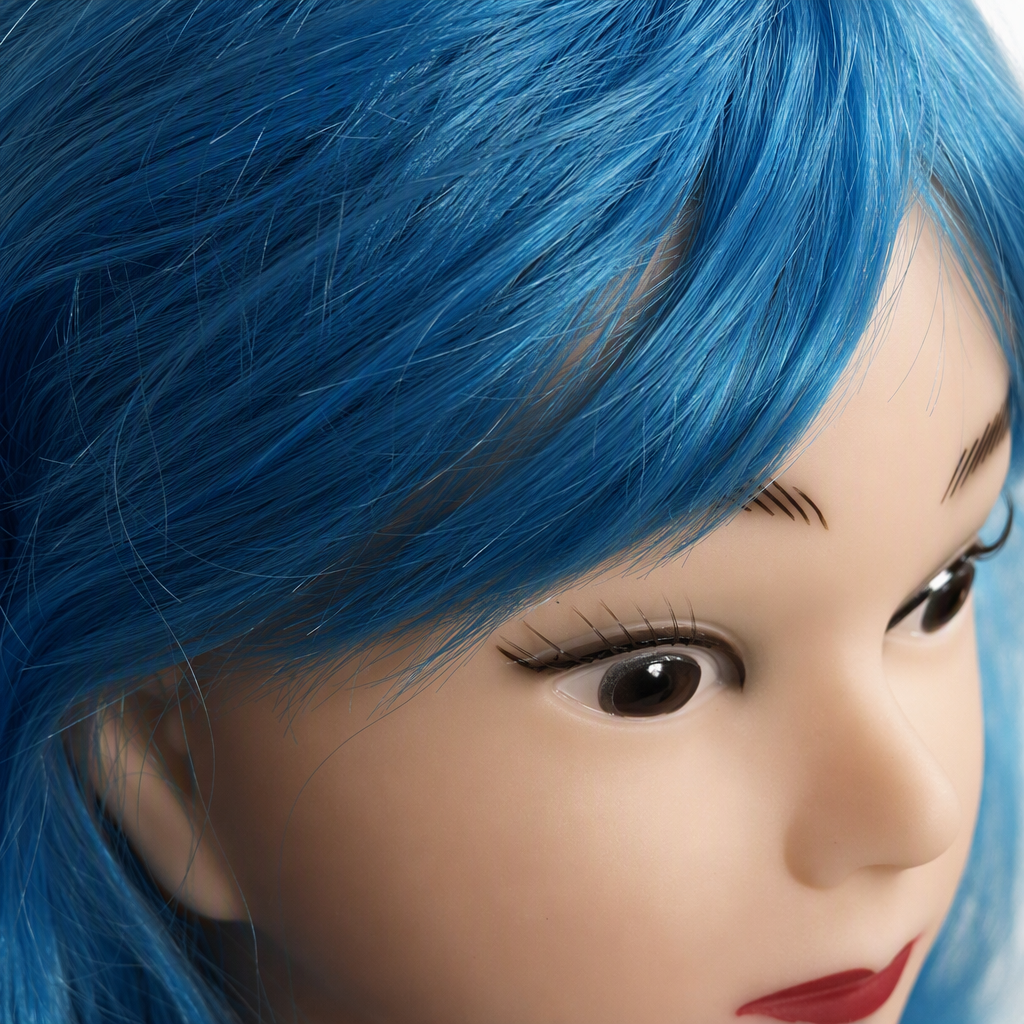 Professional blue wig head model display model hairstyle styling practice model demonstration props Application Scenario