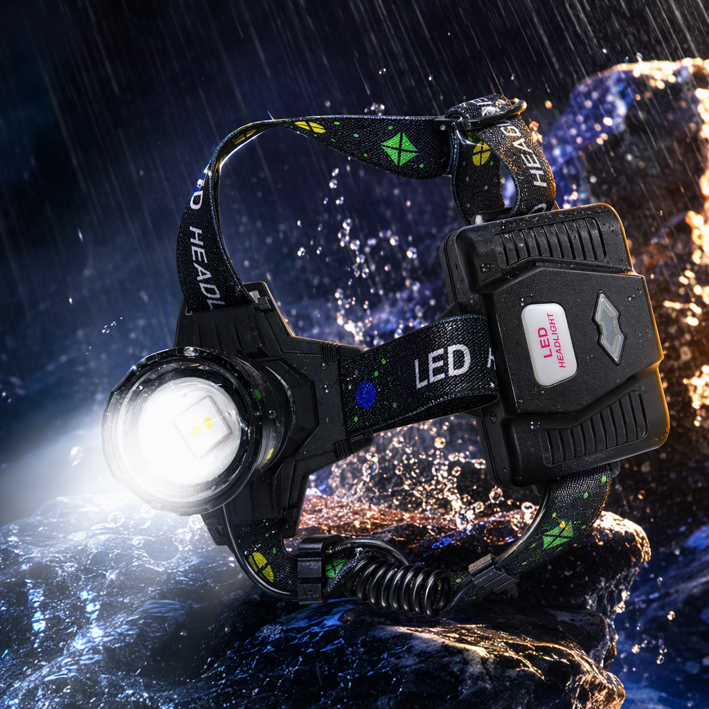 New multi-functional dual-light source lamp, outdoor sports night running LED zoom headlamp, lightweight head-mounted night lighting headlamp