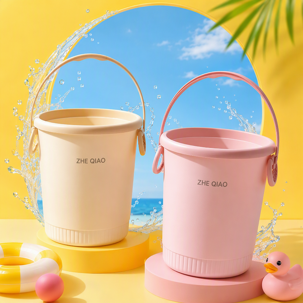 【CL】26Q2#0191 Pink beige square plastic storage bucket, laundry detergent empty bottle multi-functional storage bucket, red bucket pic 3
