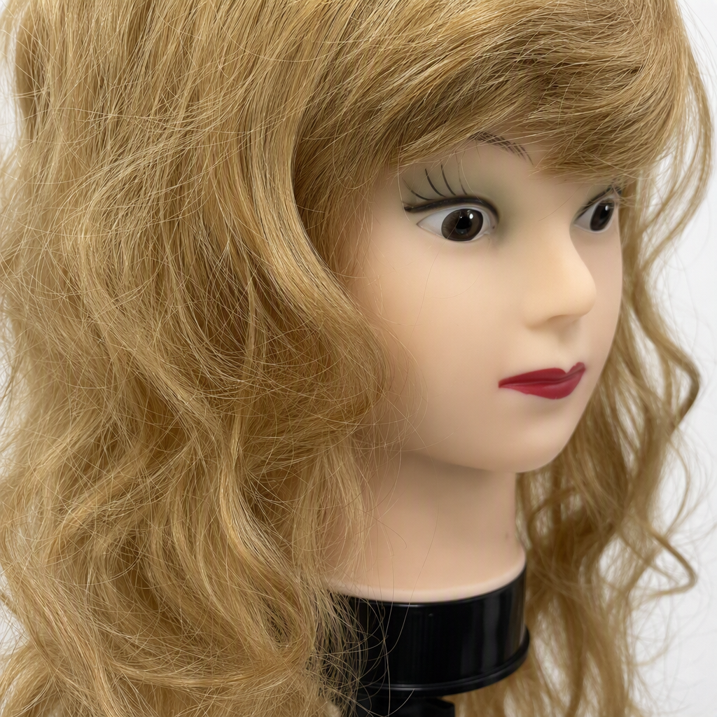 Golden curly hair dummy head display model, hairstyle styling practice, beauty and hairdressing teaching supplies Application Scenario