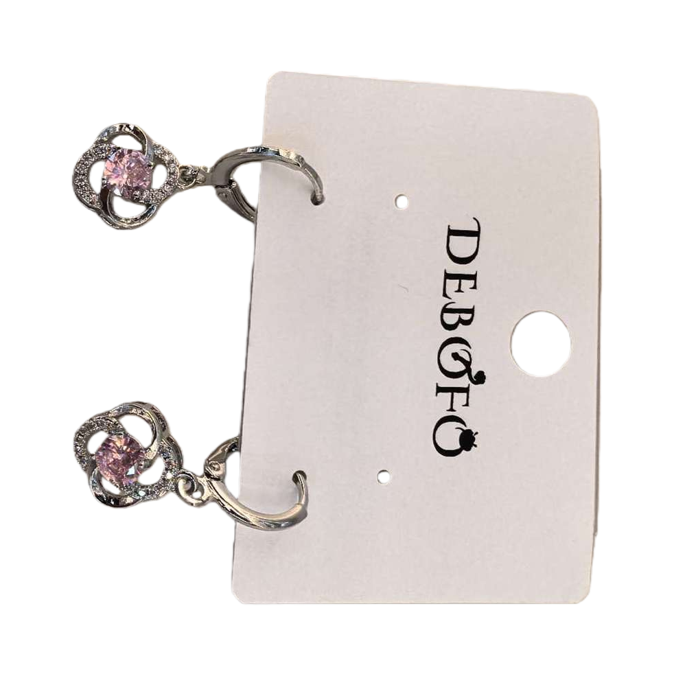 Silver anti-allergy earrings with pink zircon fashion earrings, white label printed with DEBOFC words, women's accessory Item Picture