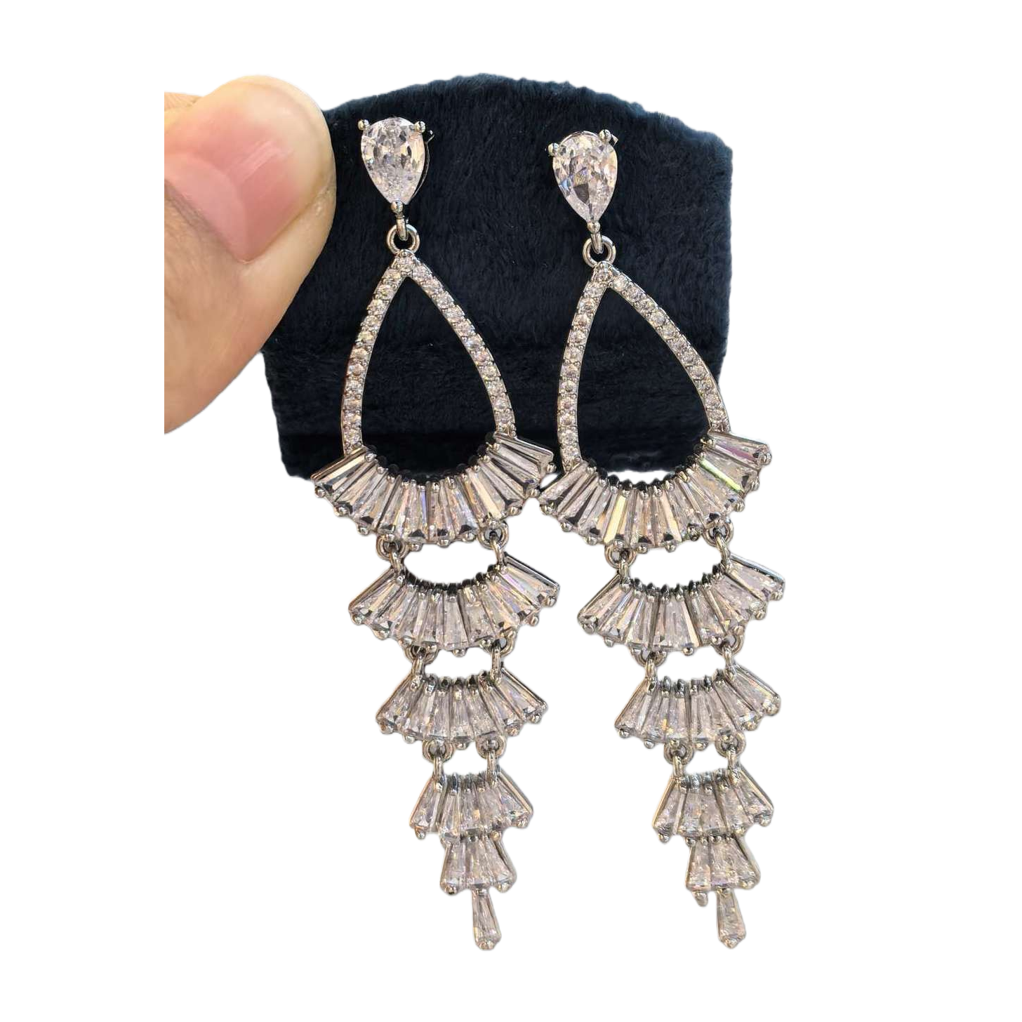 Shining silver diamond-encrusted tassel earrings, simple and fashionable earrings, women's versatile earrings, trendy accessories Item Picture