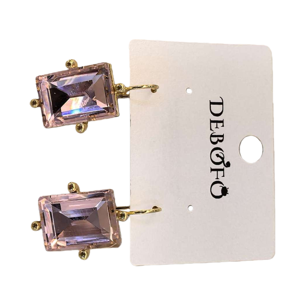 Elegant pink square zircon earrings, simple and elegant women's earrings, fashionable and versatile earring accessories Item Picture