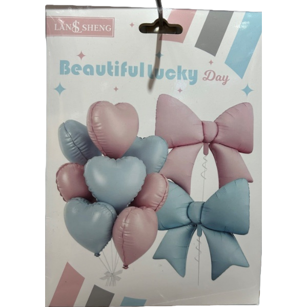 Pink and blue heart-shaped balloon bow decoration is a perfect tool for setting up the atmosphere at wedding parties Item Picture